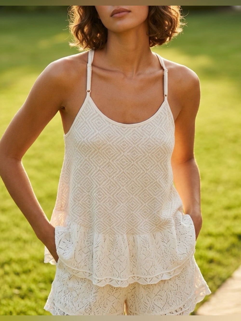 Haes Elegant Cream Lace Camisole Top